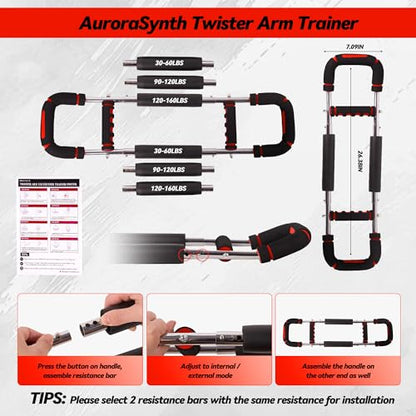 Twister Arm Trainer, Adjustable Chest Workout Equipment with 6 Resistance Levels Springs (30-160 Lbs), Arm Trainer for Men & Women, Detachable Home Gym Fitness Trainer with Anti-Slip Handles - color: Red 30-60, 90-120, 120-160 lbs