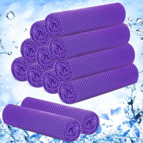 12 Pieces Cooling Towels, 40 x 12 Inch Ice Cool Towel for Neck and Face Microfiber Soft Breathable Chilly Rags for Yoga, Sports, Golf, Gym, Running, Workout(Purple) - color: Purple