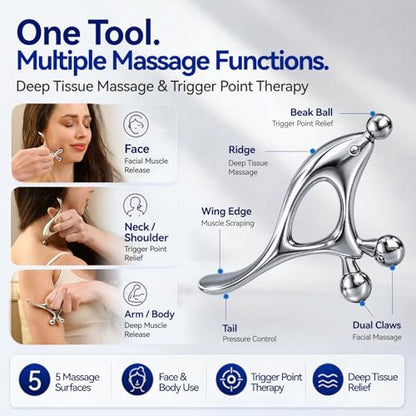 Trigger Point Massage Tool for Pain Relief, Deep Tissue Massage & Gua Sha, Fascia Release Muscle Scraper Acupressure Tool for TMJ Relief, Muscle Recovery, Full-Body Massage & Therapists