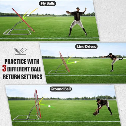 Heavy Duty Baseball Rebounder Net Pitchback, Baseball and Softball Bounce Back Net for Ground, Line Drive, Fly Ball Return Settings Fielding Trainer