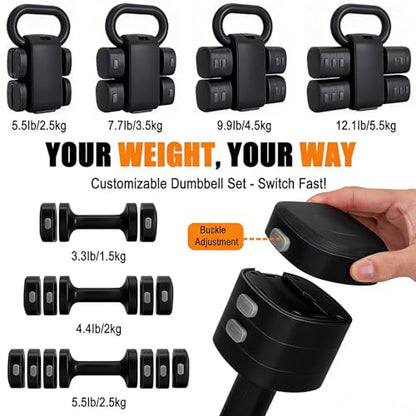 Adjustable Dumbbell Set of 2, 4 in 1 Free Weights Dumbbells Set for Women with Fast Adjustment, Each 2lb 3lb 4lb 5lb Hand Weights Set for Home Gym Exercise Training