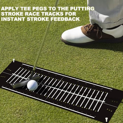 Golf Putting Mats Practice Indoor 30 x 8.27 Inch Golf Putting Practice Training Aid Alignment Track Green Mat Exercise Putter Training Supplies - color: Black