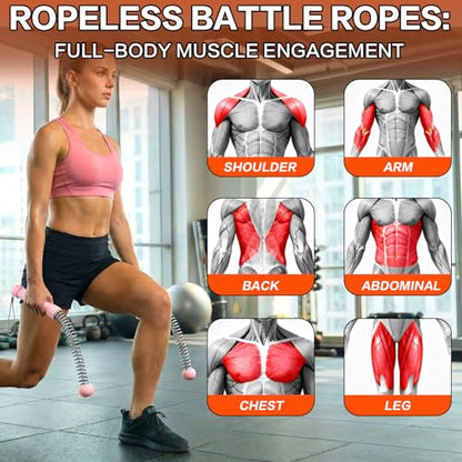 Ropeless Battle Ropes for Home Gym, Portable Cordless Weighted Battle Rope - size: Standard Pink