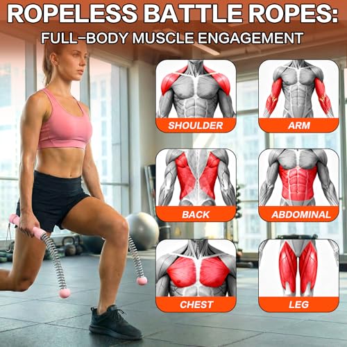 Ropeless Battle Ropes for Home Gym, Portable Cordless Weighted Battle Rope - size: Standard Pink