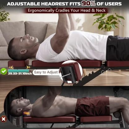 OPPSDECOR Adjustable Weight Bench, 800 LBS Foldable Workout Bench with Leg Extension & Preacher Curl, Extended Headrest, Incline Decline Flat, Heavy Duty Bench Press for Home Gym Strength Training