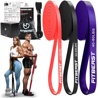 FitBeast Resistance Bands Set, Pull Up Assist Bands for Strength Training, Pilates, Yoga, Powerlifting, Stretching, Mobility Exercises, Muscle Toning, Full Body Workout