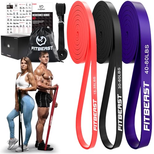 FitBeast Resistance Bands Set, Pull Up Assist Bands for Strength Training, Pilates, Yoga, Powerlifting, Stretching, Mobility Exercises, Muscle Toning, Full Body Workout - color: Multicolor（15-80 lbs)