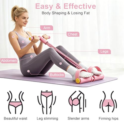 Pedal Resistance Band with Handle, 6-Tubes Tesistance Bands with Handles, Natural Rubber Foot Pedal Resistance Band, Multifunctional Exercise Bands for Abdomen, Waist, Arm, Leg - Pink
