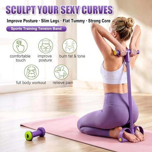 Foot Pedal Resistance Bands with Handles, 6-Tube Multifunction Exercise Bands, Durable Home Gym Fitness Equipment for Women & Men - color: Purple