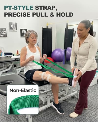 Trideer Stretching Strap with Loops & Leg Lifter, Non-Elastic PT-Style Physical Therapy Strap for Knee Replacement Rehab, Hamstring, Calf & Back Stretcher Mobility, Hip, Shoulder & Yoga