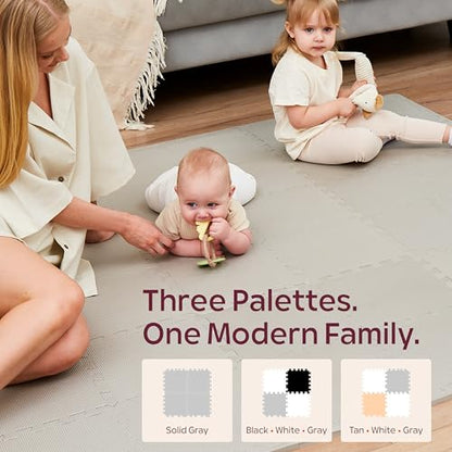 Foam Play Mat for Floor - 36 Interlocking Tiles 71x71 in, 0.6" Thick Puzzle Mat for Baby, Toddler & Home Gym, Cross-Texture EVA Foam, Edge Borders Included, Solid Gray