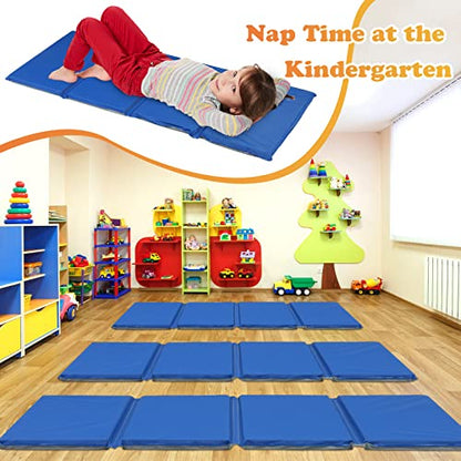 6 Pack Folding Rest Mat Toddler Nap Mat Upgraded Folding Exercise 1 Inch Thick 4 Section Classroom Sleeping for Preschool Daycare Kindergarten Yoga School Travel Home Supplies - color: Blue, Grey