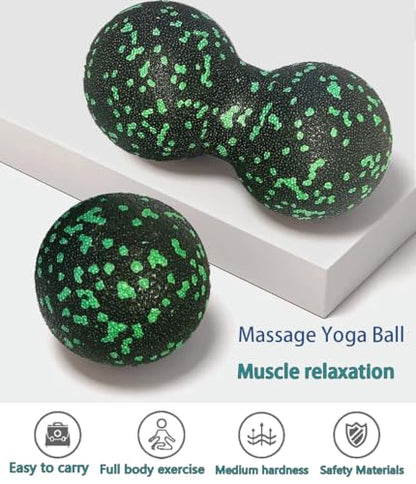 Set of 2 Peanut Massage Ball - Double Ball for Trigger Point Therapy, Myofascial Release, Deep Tissue Fitness Massage & Relax Tight Muscles, Trigger Point Massage Ball (Green)
