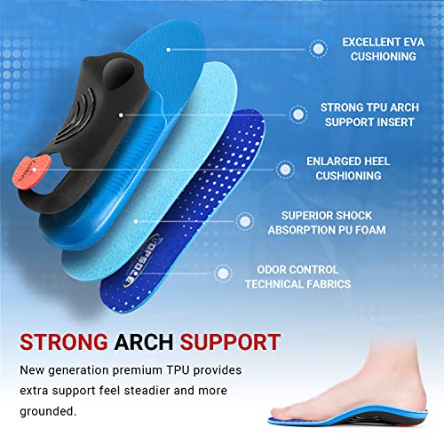 Heavy Duty Support Pain Relief Orthotics - 220+ lbs Plantar Fasciitis High Arch Support Insoles for Men Women, Flat Feet Insert, Work Boot Shoe Insole, Absorb Shock with Every Step