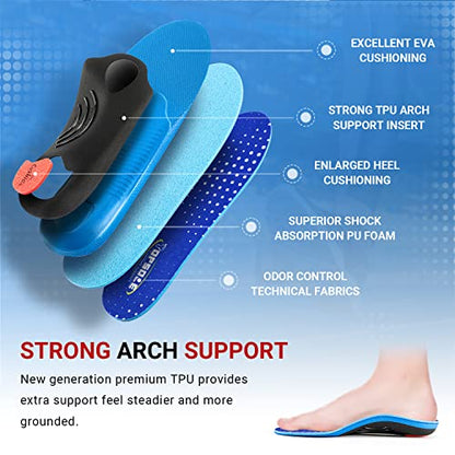 Heavy Duty Support Pain Relief Orthotics - 220+ lbs Plantar Fasciitis High Arch Support Insoles for Men Women, Flat Feet Insert, Work Boot Shoe Insole, Absorb Shock with Every Step