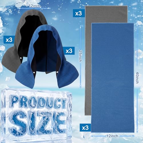 Honoson 12 Pcs Cooling Hooded Towels for Neck and Face UPF 50 Sun Protection Cooling Neck Wrap Breathable Ice Towels for Outdoor Work Running Fishing Gardening (Dark Gray,Dark Blue)