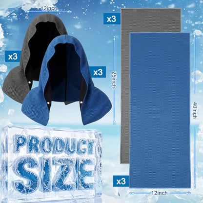 Honoson 12 Pcs Cooling Hooded Towels for Neck and Face UPF 50 Sun Protection Cooling Neck Wrap Breathable Ice Towels for Outdoor Work Running Fishing Gardening (Dark Gray,Dark Blue)