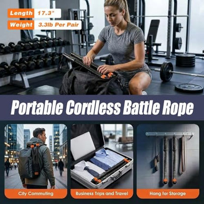 Cordless Battle Ropes for Home Gym, Adjustable Weight Ropeless Battle Rope Sticks Trainer for Fat Burning & Muscle Building Portable Exercise Jump Workout Endless Rope for Women & Men(Black)