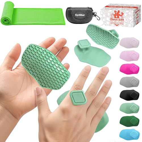 Large Anti-Slip Gym Workout Grips for WeightLifting,Silicone Hand Protector - color: Sage Green