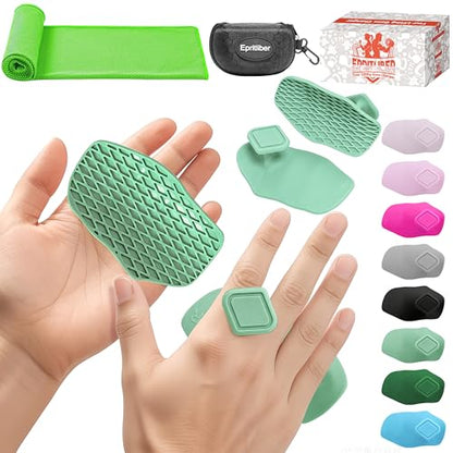 Large Anti-Slip Gym Workout Grips for WeightLifting,Silicone Hand Protector - color: Sage Green