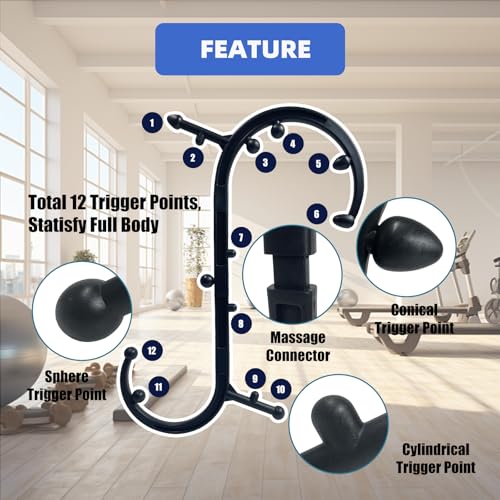 Trigger Point Massager & Back Cane- Deep Tissue Back Massage Tool for Muscle Knot Pain Relief (Back, Neck, Shoulder, Legs & Feet), Handheld Self Massage Cane with S-Shaped Dual-Section Design(Black)