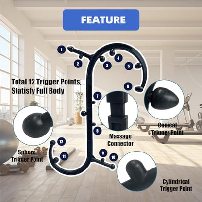 Trigger Point Massager & Back Cane- Deep Tissue Back Massage Tool for Muscle Knot Pain Relief (Back, Neck, Shoulder, Legs & Feet), Handheld Self Massage Cane with S-Shaped Dual-Section Design(Black)