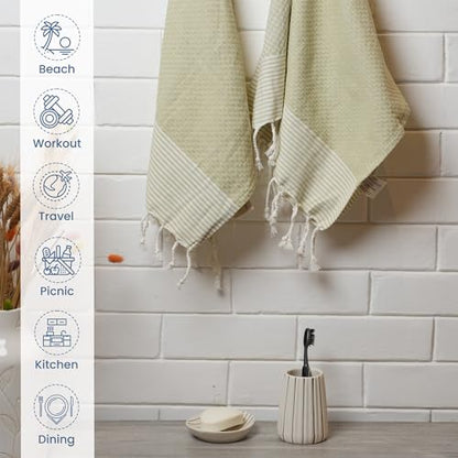 TFLC Turkish Cotton Kitchen & Bath Towels, Set of 2, 40x18”, Sage Green - color: Sage Green, size: 40x18" - Set of 2