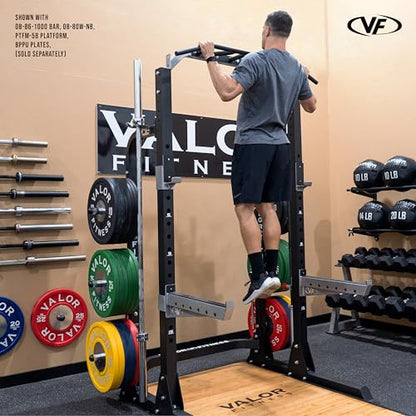 Valor Fitness Half Rack Squat Machine - 5 Position Multi-Grip Pull Up Station - Adjustable Height, Plate Storage, Bar Storage and Resistance Band Pegs – 750lbs.- Optional Weightlifting Platform Bundle