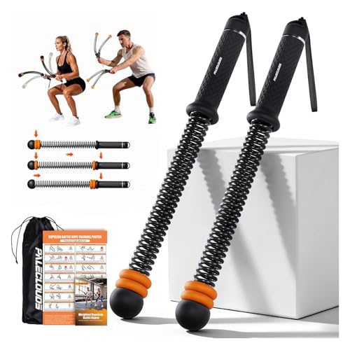Cordless Battle Ropes for Home Gym, Adjustable Weight Ropeless Battle Rope Sticks Trainer for Fat Burning & Muscle Building Portable Exercise Jump Workout Endless Rope for Women & Men(Black)