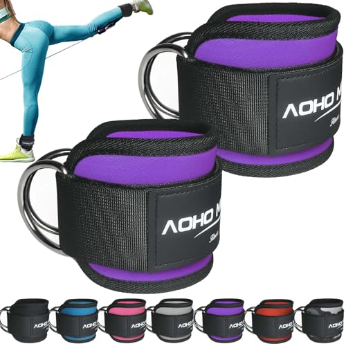 AOHO MOOON Ankle Strap for Cable Machine Attachments, Gym Accessories for Women and Men, Neoprene Ankle Cuffs for glute Kickback, Leg Workouts ande Booty Hip Abductors Exercise - color: Purple - Pair