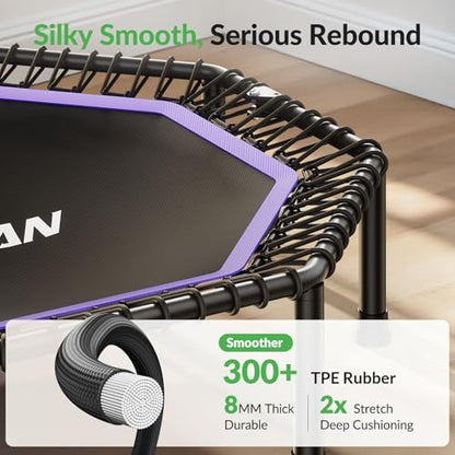 BCAN BT3 51" Octagonal Rebounder Trampoline for Adults, 450LBS Max Load Fitness Trampoline with Large Jumping Area, Silent Bungee Mini Trampoline with T-Adjustable Handle for Home Gym
