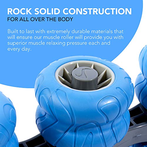 8-Wheel Back Massager and Neck Knot Remover - Chiropractor Approved Manual Deep Tissue Massage Tool for Upper Back, Trapezius Pain Relief and Trigger Point Therapy - Self Recovery Muscle Stick