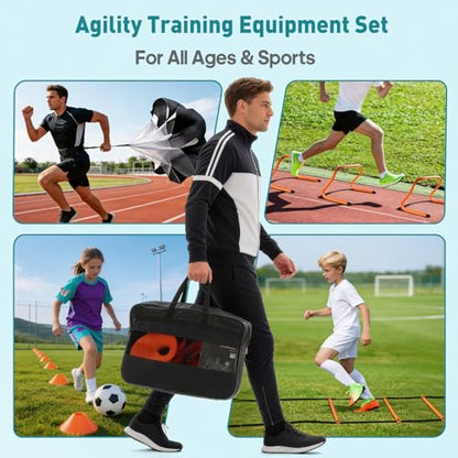 OLIXIS Soccer Football Agility Training Equipment with 4 Adjustable Hurdles - color: Light Orange