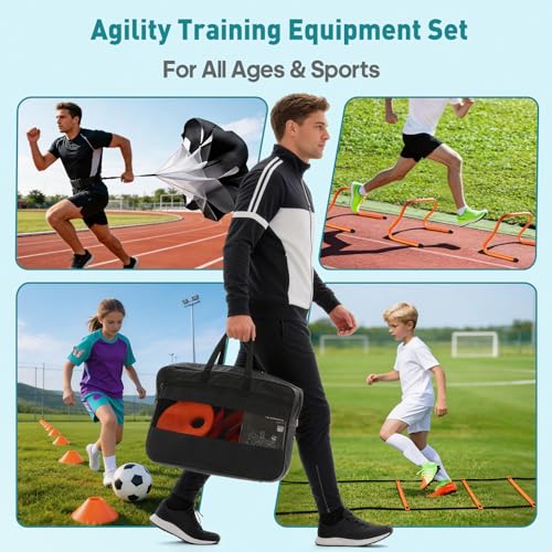 OLIXIS Soccer Football Agility Training Equipment with 4 Adjustable Hurdles - color: Classic Orange
