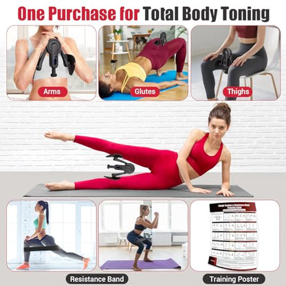 Thigh Trainer for Women, 10-100lb Adjustable Resistance Inner Thigh Exerciser with Leg Band & Poster for Kegel Exercise, Pelvic Floor Trainer for Postpartum Rehabilitation Home Gym