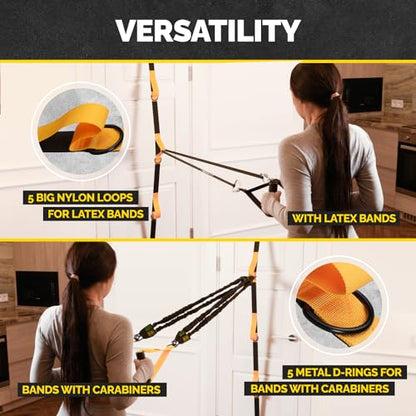 Tribe Lifting Adjustable Resistance Band Anchor - Door Anchor with 5 Loops & Metal Rings, Durable Nylon Strap for Full-Body Workouts
