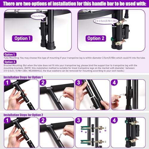 Quick-Release Handle Bar for Straight Leg Fitness Trampoline, Non-Slip Cushy Rebounder Handle Accessory, Fitness Trampoline Pole Cup Holder