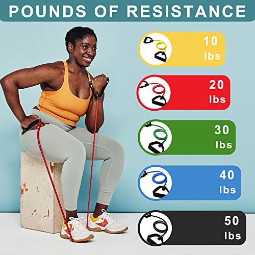 Resistance Bands with Handles, Single Resistance Bands, Exercise Bands with Handles, for Resistance Training, Physical Therapy, Home Workouts, Fitness, Pilates - color: yellow-10lbs
