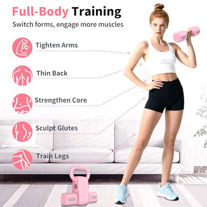 Hezeyferg 2-in-1 Adjustable Dumbbells Set, 4 Levels Weight Dumbbells Set for Women Men, Each 2.2/3.3/4.4/5.5lb Hand Weights with Kettlebell Form for Home Gym Exercise Training