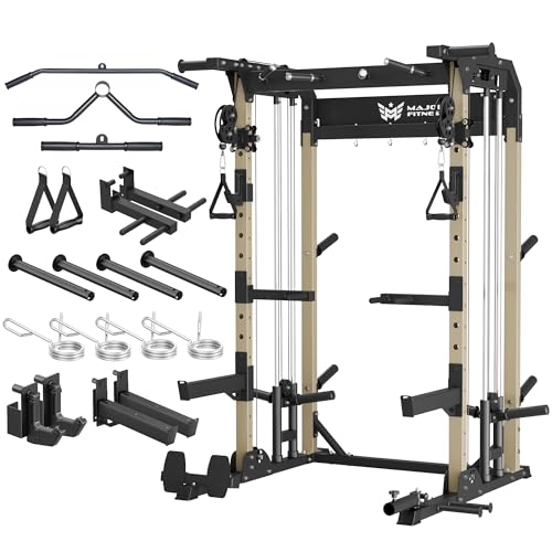 MAJOR FITNESS F22 Power Rack, 1600lbs All-in-One Squat Rack with Dual Pulley System, Heavy-Duty Steel Frame, Attachments & Storage for Home Gym Strength Training - color: Khaki, style: F22 (Rack Only)