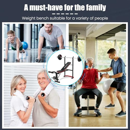 OPPSDECOR 661LBS Weight Bench Set, 8 in 1 Adjustable Bench Press with Squat Rack Leg Extension & Leg Curl Foldable Workout Bench with Safety Bar Catches Standard Weight Training Benches for Home Gym