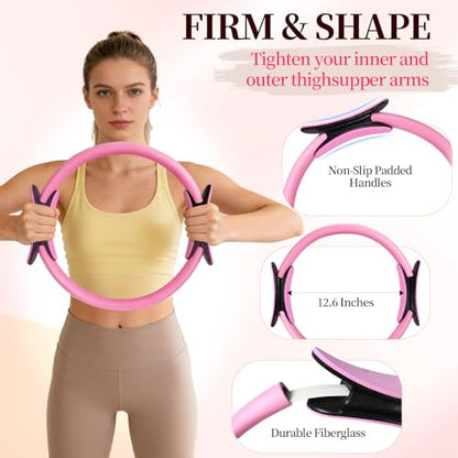 Pilates Kit for Women,17PCS Home Pilate Equipment Essentials, 12.6" Pilates Ring Ball Set with Resistance Bands, Ankle Weights, Sliders,Thigh Trainer, Yoga Strap,Socks Accessories for Home Workout