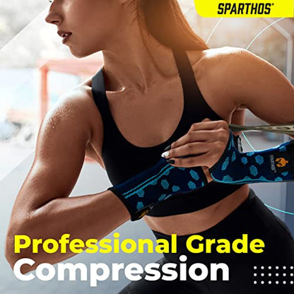Sparthos Wrist Support Sleeves (Pair) – Medical Compression for Carpal Tunnel and Wrist Pain Relief – Wrist Brace for Men and Women (Medium, Midnight Black)