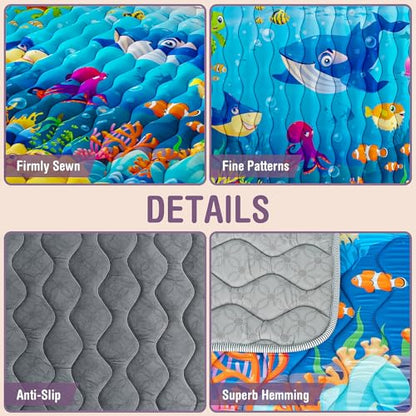 Baby Play Mat, 50x50 Thickened Playpen Mat, Waterproof & Non-Slip, Foldable Play Mat for Floor, Machine Washable Crawling Mats for Infants & Toddlers, Floor Activity and Playing & Learning, Sea World