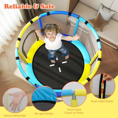 GYMAX 55" Trampoline for Kids, 440LBS 6 in 1 Toddler Rebounder with Swing, Basketball Hoop, Punching Bag, Rings & Bar, No-Gap Jumping Mat Mini Indoor Outdoor Trampoline - color: Yellow-Navy-Blue