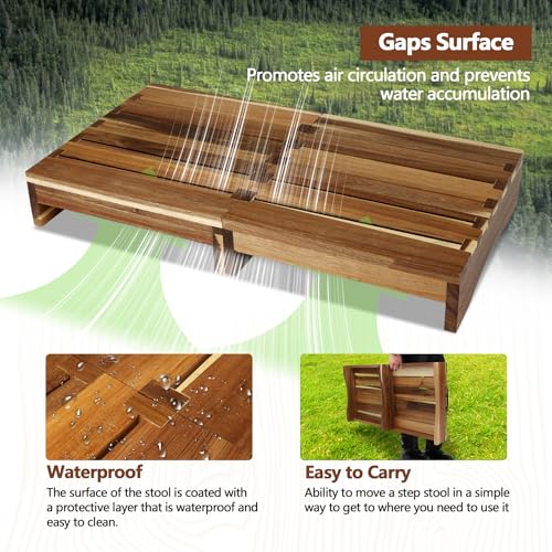 3.4” Wooden Step Stool, One Step Stool for Adults, Anti-Slip Wooden Platform, No Complex Installation Required Waterproof Footstool for Adults/Kids, Doorway, Kitchen, Bathroom, Garden - style: Acacia Wood