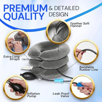 Cervical Traction Device – Inflatable & Adjustable Neck Stretcher Pillow for Instant Neck Traction Pain Relief – Neck Decompression Devices for Home Use