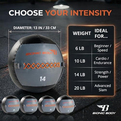 Bionic Body Soft Medicine Ball Weighted Slam Wall Ball for Cardio Workout and Core Training – Ideal for Squat, Lunge, and Partner Toss - style: 14LB