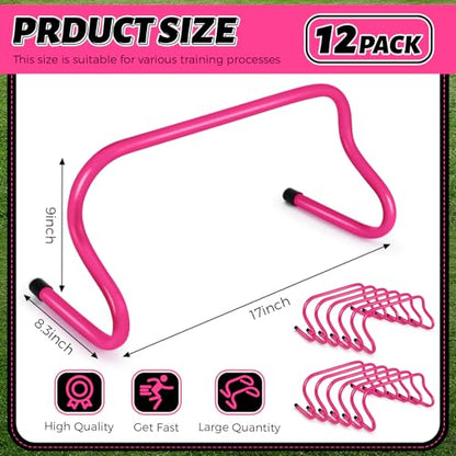 Wettarn 12 Pcs 9" Speed Training Agility Hurdles for Athletes Reliable Training Hurdle Plyometric All Purpose Practice Equipment for Soccer Basketball Football - color: Rose red