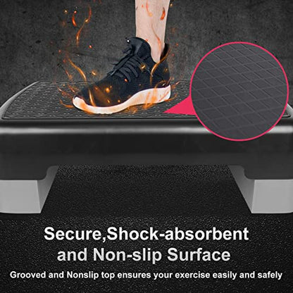 Height-Adjustable 4"-6" Step Aerobics Platform Fitness Equipment Stepper Trainer Exercise Step Platform with 2 Riser
